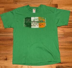 Vintage 2005 Budweiser Beer Green T Shirt Mens XL St Patricks Day Irish Y2K